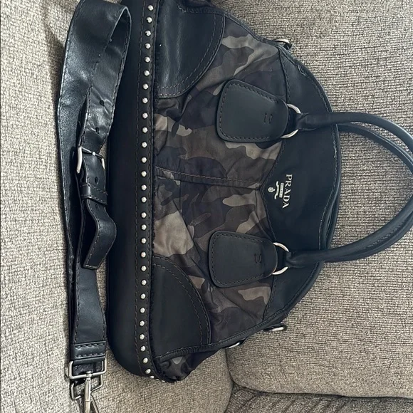 Prada Nylon and Lambskin Leather camouflage 2 way bag